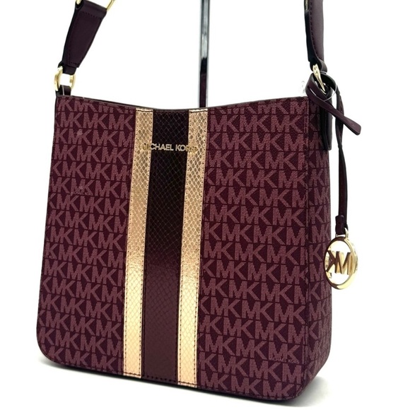 Michael Kors Jet Set Travel Small Signature Logo Messenger Bag Ox Blood Multi - Picture 1 of 9